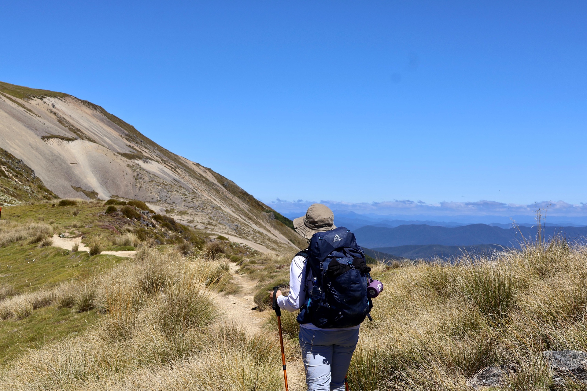 Hiker on a New Zealand alpine trail