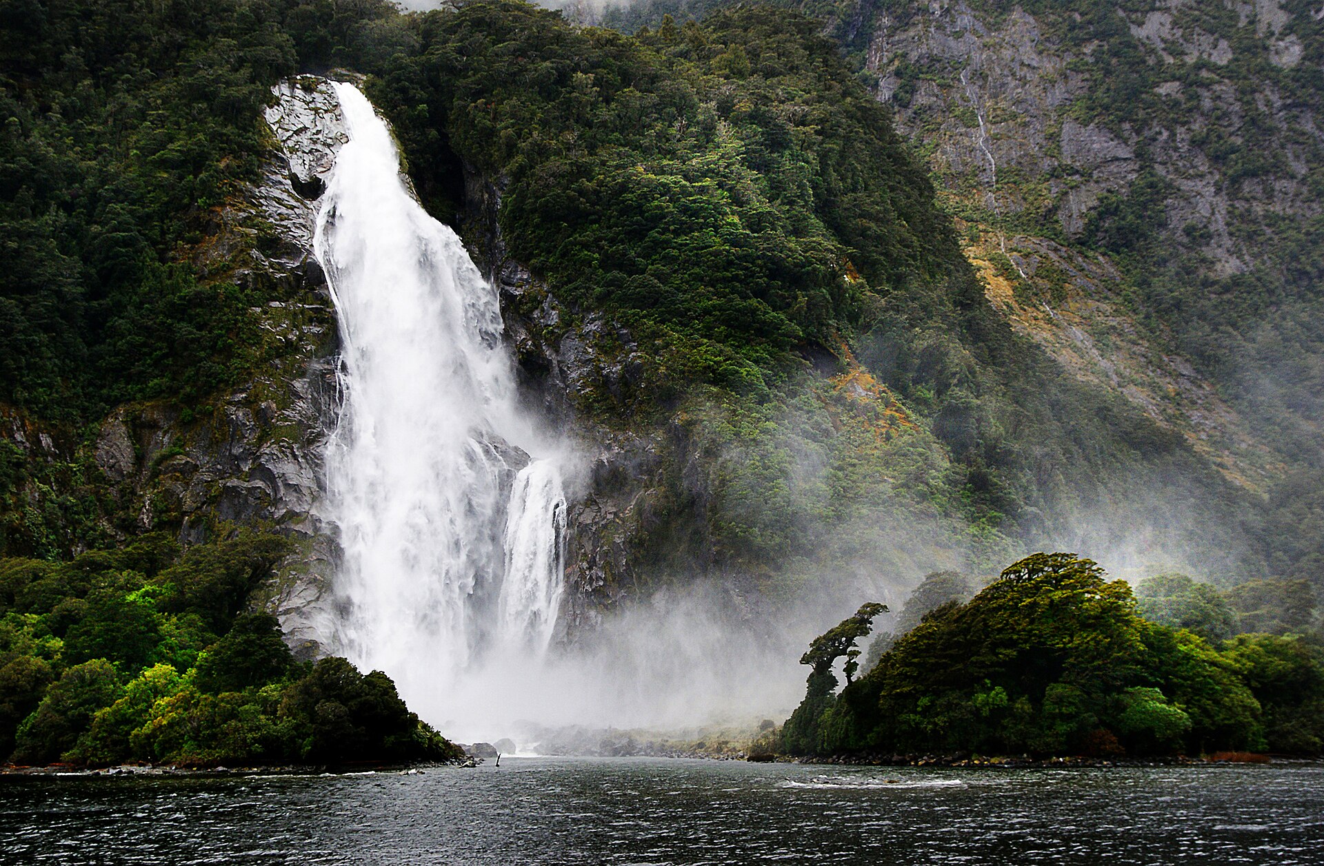 Bowen Falls 161 metre waterfall in Milford Sound Fiordland New Zealand