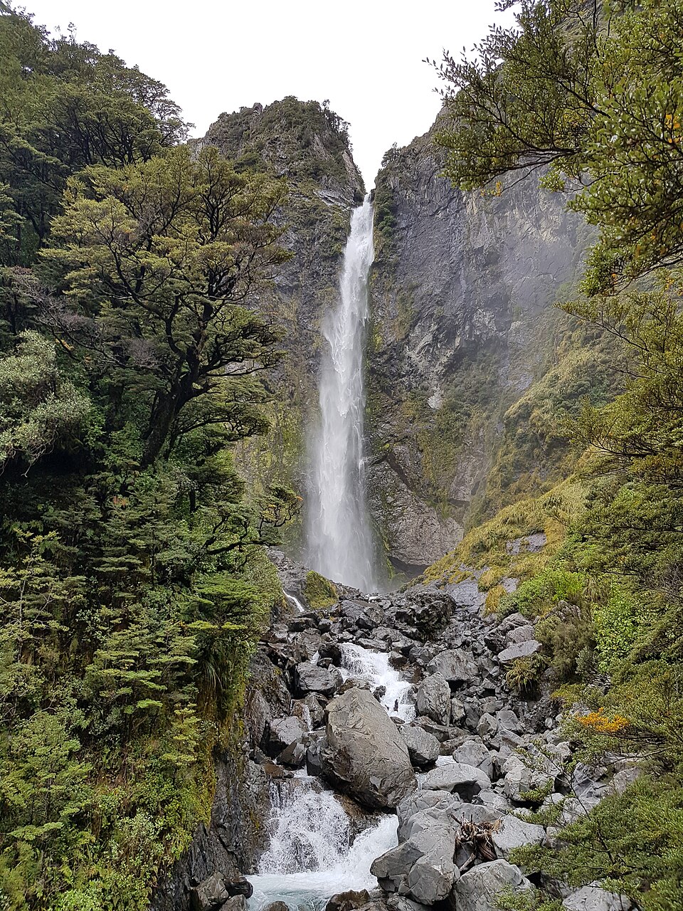 Devil's Punchbowl Falls 131 metre waterfall in Arthur's Pass National Park South Island New Zealand